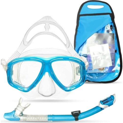 Snorkel Set Good Quality for Adult Women Man Snorkeling Mask gear with Anti-fog Tempered Glass Diving Set with Gear Bag