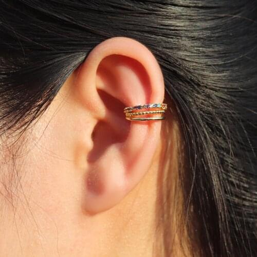 Korean Fashion Rainbow Ear Cuff Set Earring for Women Gold Earcuffs Stackable Cartilage Clip on Earrings No Pierced Punk Jewelry