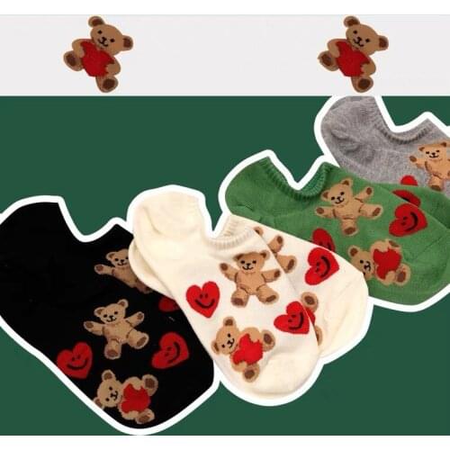 Invisible Fashion Retro Lovely Cute Little Bear Boat Ankle Short Socks Rood Cotton Christmas Colors Smiling Love Heart Smile Sox