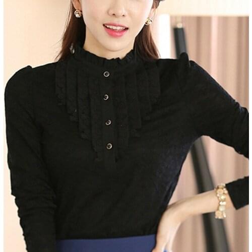 2020 Autumn Winter Women New Thick Cotton Lace Blouses Feminine Pleated Button Shirt Warm Tops Fimina Blusa