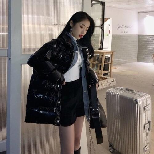 New 200 kg fat sister cotton padded jacket fake two piece cotton padded jacket denim splicing cotton padded jacket