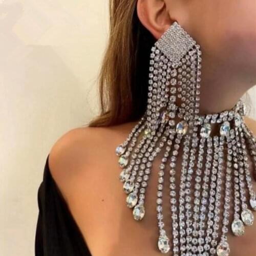 JIJIAWENHUA New Trend Rhinestone Claw Chain Tassel Dangling Womens Earrings Dinner Party Wedding Fashion Jewelry Accessories