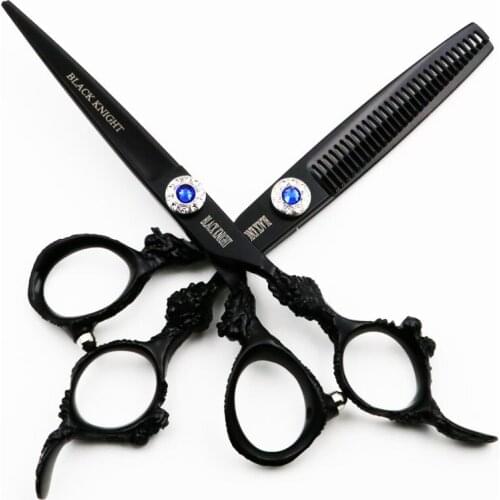 Professional Hairdressing Scissors 6 Inch Cutting and Thinning Hair Scissors Barber Shears Black Dragon Handle