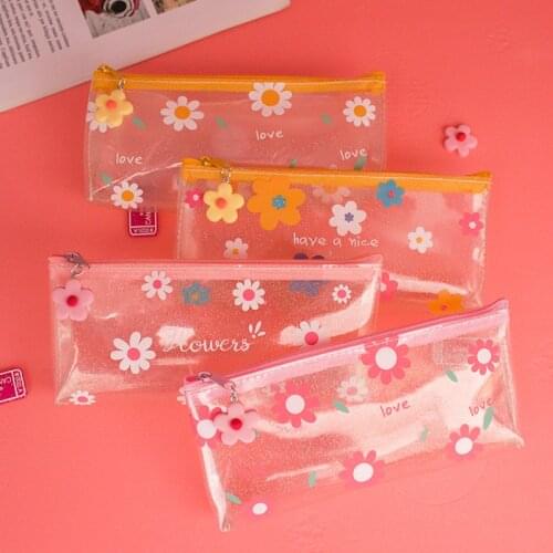 1PCS Kawaii Flower Transparent Pencil Case Gift Estuches School Pencil Box Pencilcase Pencil Bag School Supplies Stationery
