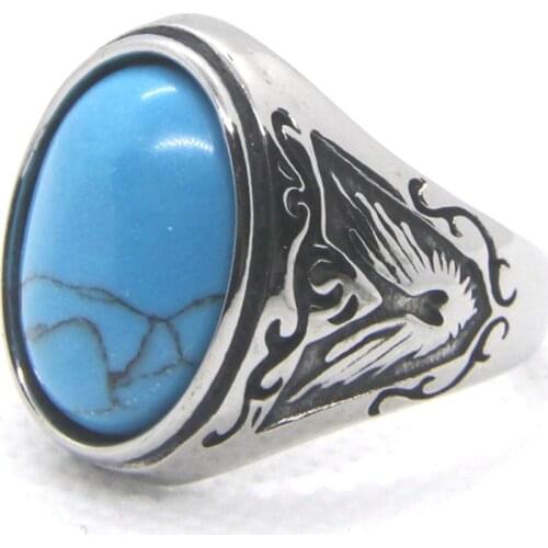 Bule Black Stone Eye Ring 316L Stainless Steel Fashion Jewellery Punk Biker Ring For Man Size 7-13