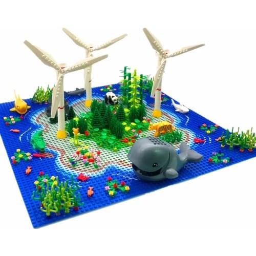 2020 Windmill Trees Plants Building Blocks for DIY Sea Whale Shark Parts MOC Bricks Toys Compatible Island Base Plate Juguetes