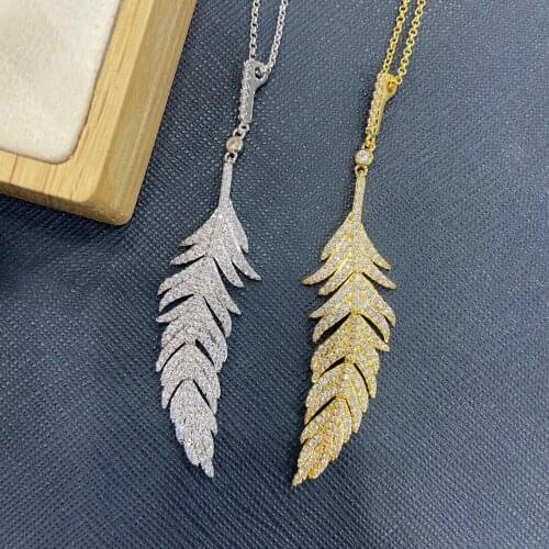 UMGODLY Fashion Feather Necklace Gold Silver Color Leaves Heartbeat Pendant Chain Micro Zirconia Stones Women Jewelry