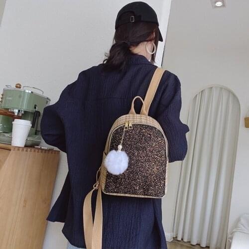 Backpack New Trend Ladies Straw Woven Backpack Female Sequin Casual Backpack Fashion Teenager Girl School Bag Woven Shoulder Bag