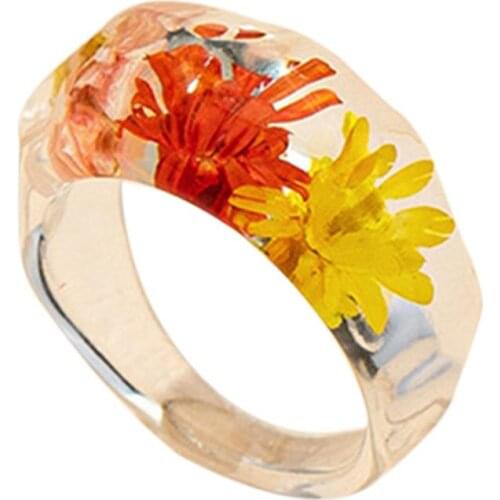 1pc Resin Ring Fashion Transparent Vintage Flower Decor Finger Ring Stackable Ring Jewelry Accessories Party Dress Up For Women