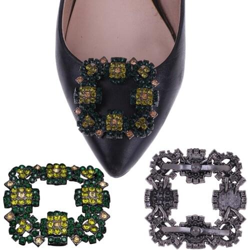 1PCS Green Shoes Rhinestone Clip Buckle Charms Shoe Decorative Accessories Crystal Shoe Clip Decoration For Women Girl