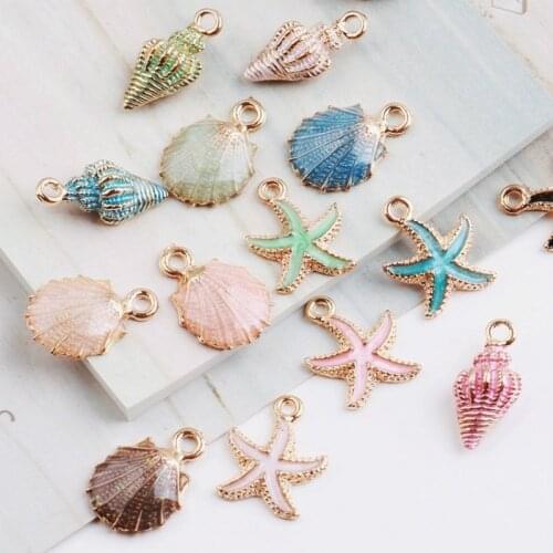 10/13Pcs Colorful Conch Sea Shell Charms Ocean Pendants Starfish Anklet Bracelet Necklace Earring DIY Jewelry Making Crafts