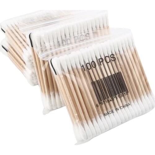 100Pcs/ Pack Double Head Cotton Swab Women Makeup Cotton Buds Tip For Medical Wood Sticks Nose Ears Cleaning Health Care Tools