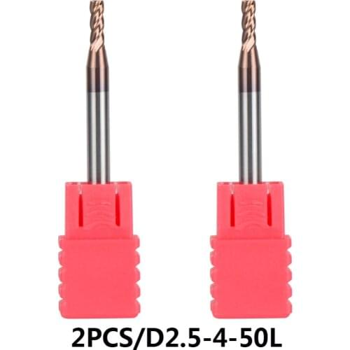2pcs/lot D2.5-4-50 Milling cutter HRC55 Tungsten Steel End Mills 4 Flute CNC Carbide End mills