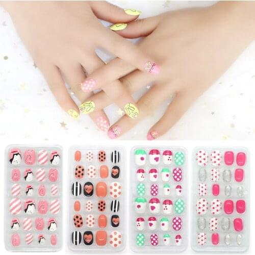 24PCS/box Children/adult Cartoon Candy Fake Nails Full Coverage Self-adhesive Nail Polish Cute Girl Manicure Decoration