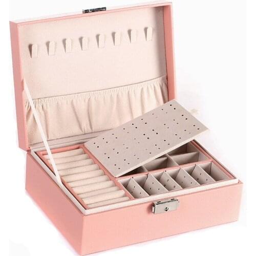 Large Space Pink Double-Layer Leather Jewelry Box European Jewelry Storage Box Large Space Jewelry Holder Gift Box Storage Box