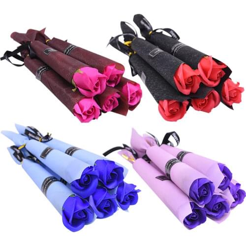 Soap Flower Bouquet 5pcs Rose Soap Flower Gift Fake Rose For Girl Valentines Day Gift Birthday Wedding Party Favor Decoration
