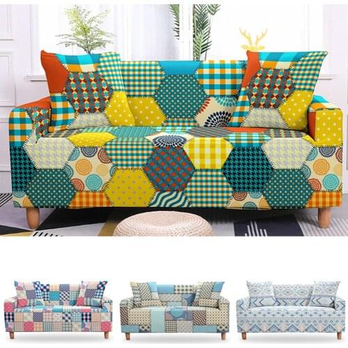 Colorful Stretch Sofa Cover for Living Room Sectional Couch Cover Geometric Elastic Armchair Slipcovers LoveSeat 1/2/3/4 Seater