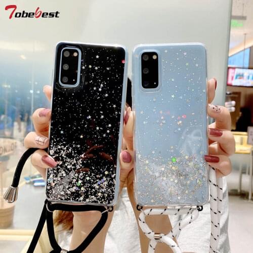 Lanyard Neck Strap Cord Rope Case For Samsung Galaxy A52 A32 A72 A12 A42 A22 A82 A51 A71 5G Silicone Silver Foil Phone Cover