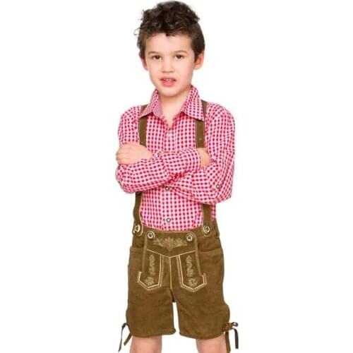 Children Oktoberfest Costume Plaid Lederhosen Bavarian German Beer Festival Fantasia Party Costume For Kids Boy Halloween