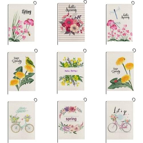 Welcome Flower Wreath Spring Garden Flag Yard Burlap Welcome Garden Flag Double Sided Pattern No flagpole