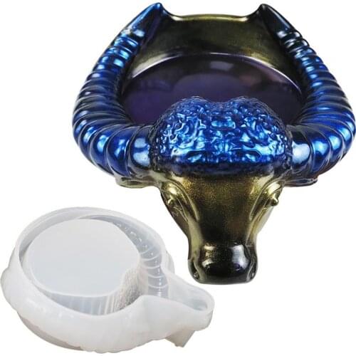 Bull Head Shape Ash Tray Mold Easy Release Silicone Temperature Resistant Casting Mold for Crafts Making