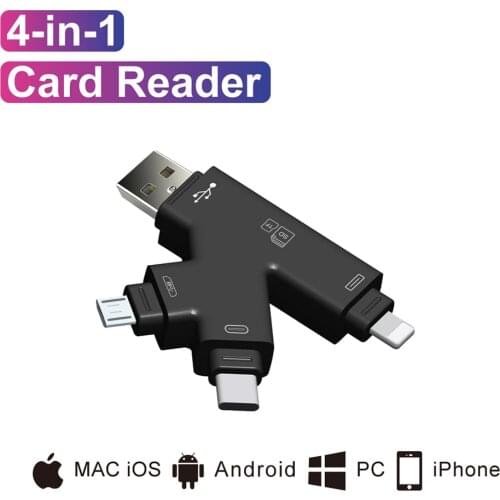 4in1 Card Reader usb-C Micro USB MicroSD Adapter for Android ipad/iphone 7plus 6s5s MacBook OTG TF SD reader type c