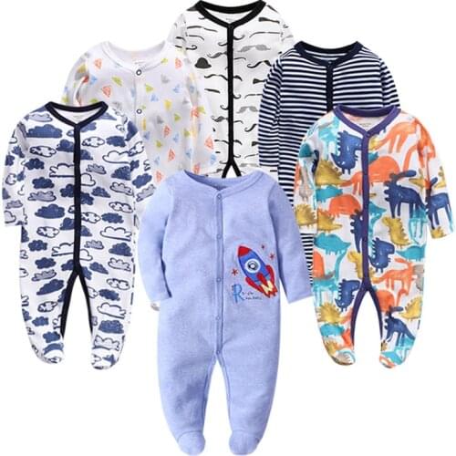 6Piece/Lot Newborn Baby Boys Rompers Babies Girls Clothes Footed Jumpsuits Infant Long Sleeve 3 6 9 12 Months Clothing