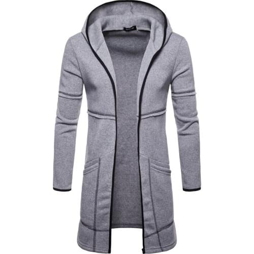 Mens Jacket Hooded Sportswear Fashion Mens Hooded Solid Trench Coat Jacket Cardigan Long Sleeve Outwear Blouse Jacket Manteau