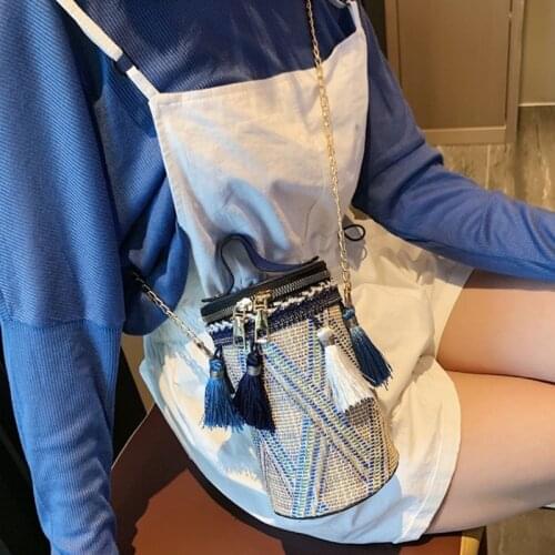 Summer Messenger Handbags Bohemian Woven Shoulder Ins Handbag Shoulder Beach Bag Casual Tote Straw Barrel Shaped Handbag