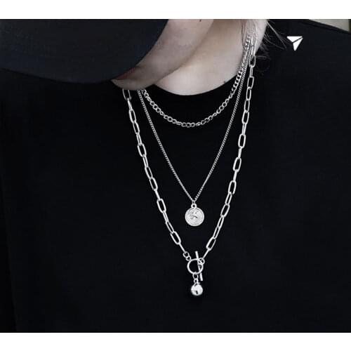 Multi-Layer Long Chain Necklace Punk Cross Pendant Necklace for Women Men Metal Chains Hip Hop Goth Jewelry Gifts