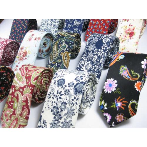 Men Floral Ties Skinny Gravatas Slim Corbatas Vestidos Wedding Cotton Printed Groom Neck Tie Cravat Narrow 6CM Necktie
