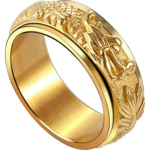 Mens Rotating Stainless Steel Animal Panlong Ring