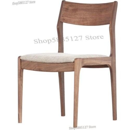 Black Walnut Dining Chair Home Soft Pack Backrest Chair Restaurant Light Luxury Solid Wood Full Chair Dining Table Chair Japanes