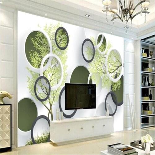 Custom 3d Photo Wall Murals for Living Room Green Tree Fashion Circle 3d Wallpaper Kitchen Bedside Sofa TV Background Wall Decor