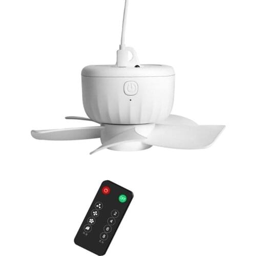 5V USB Powered Remote Control Timing Ceiling Fan Air Cooler 4 Speed Hanging Fan for Dormitory Bed Camping Outdoor Tent
