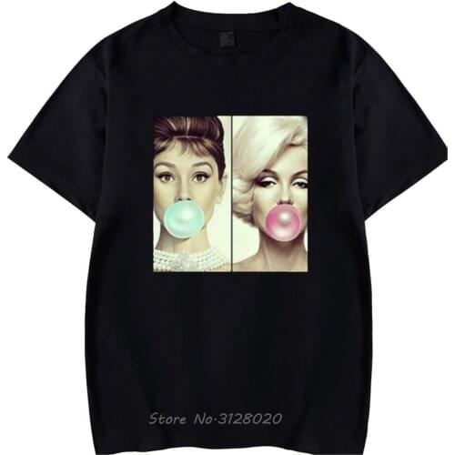 Casual O-neck Tshirt Marilyn Monroe Audrey Hepburn Chewing T Shirt Pattern Cool Hip-hop Tee Shirt Cotton T-shirt