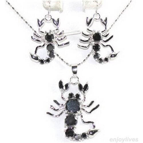 Prett Lovely Womens Wedding Black Zirconia Crystal Scorpion Pendant Earrings & Necklace 5.27 Ms.-jewelrynoble ladys