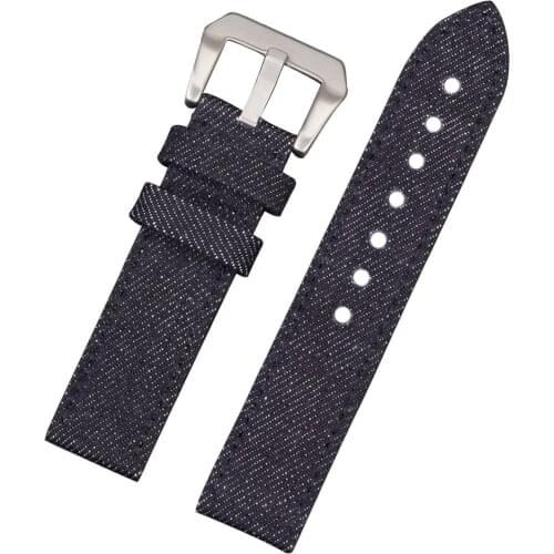 EACHE Genuine Leather Denim&Jeans Watch Band Strap 20mm 22mm 24mm Black Indigo
