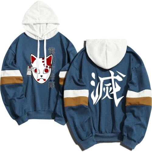 Anime Demon Slayer Hoodie Streetwears Spring Autumn Mens Fashion Hip Hop Harajuku Tracksui Color Matching Hoodies Sweatshirts