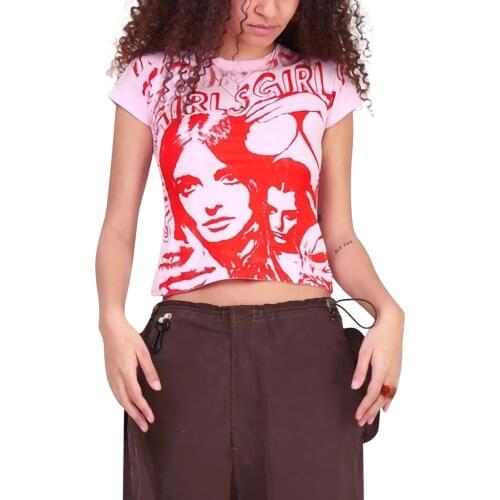 Womens Tube Top Summer Letter Print T-shirt Lady Girls Short Sleeve Graphic Print Harajuku Stitch Crop Tee Tops Kawaii Kuromi