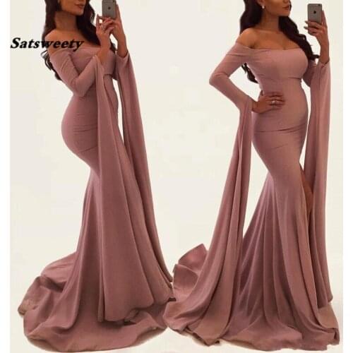 2021 Off The Shoulder Mermaid Evening Dresses Arabic Long Sleeves Formal Prom Gowns abiye gece elbisesi