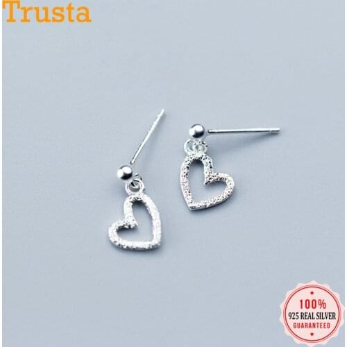 Trusta 100% 925 Sterling Silver Jewelry Women Fashion Tiny 8mmX8mm Hollow Heart Stud Earrings Gift For Girls Kids Lady DS762