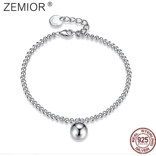 ZEMIOR Genuine S925 Sterling Silver Anklets For Women Simple Bohemian Beaded Chain & Link Hot wife Anklet Trendy Jewelry Gift