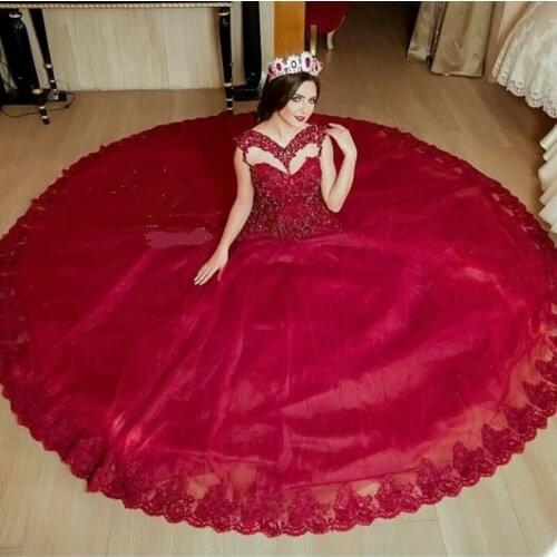 2016 vestido de noiva Red bridal Ball Gown Sexy V Neck Illusion Lace appliques Beaded Sequined mother of the bride dresses