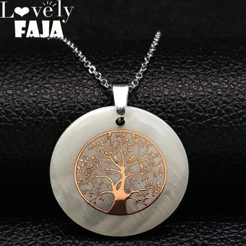 2021 Tree of Life Stainless Steel Shell Necklace Rose Gold Color Statement Necklace for Women Jewelry colgantes mujer moda N1892