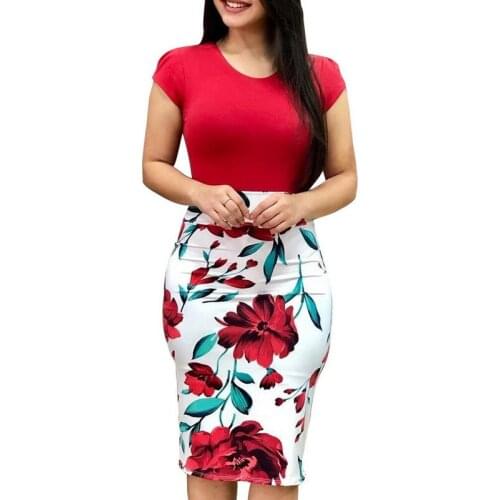 Women Dress Sexy O Neck Slim Package Hip Mini Dresses Casual Floral Print Short Sleeve Patchwork Summer Dress Vestidos Big Size