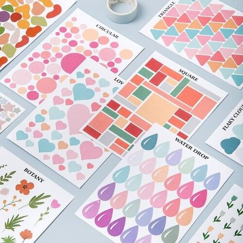 1Sheet Color Simple Stickers Mutifunctional Decorative Kawaii Deco Sticker DIY Diary Album Label Stationery Scrapbook