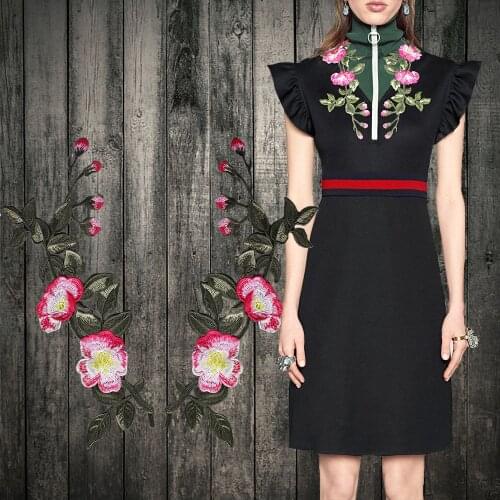 1Pair Brand Fashion Rose Flower Patches for Clothing Applique Embroidery Flower Patches for Clothes