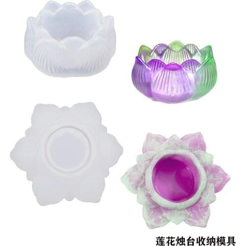 2021 New DIY Crystal Epoxy Swing Table Mould Hexagonal Three-dimensional Lotus Candle Holder Storage Box Resin Silicone Mould
