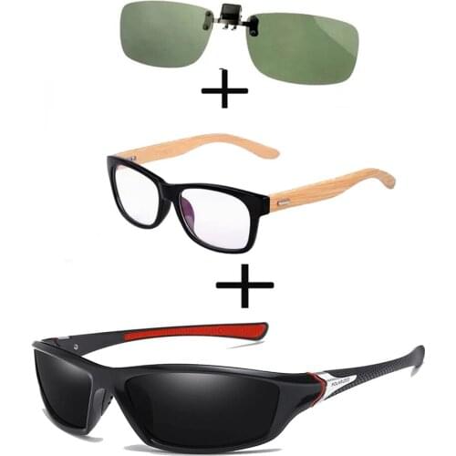 3Pcs!!! Comfortable Wooden Squared Frame Reading Glasses for Men Women + Polarized Sunglasses Sports Driving + Sunglasses Clip